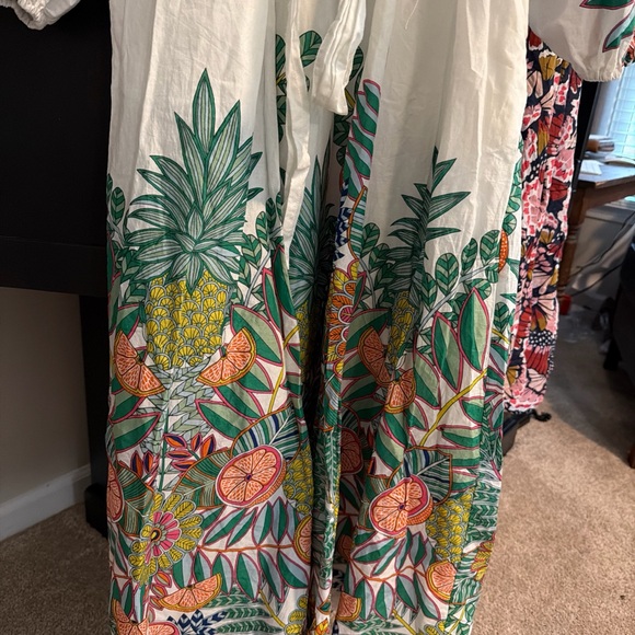 Boden Women's Green Notch Neck Cotton Maxi Dress Ivory Pineapple Floral 16 - 18 - Picture 4 of 11